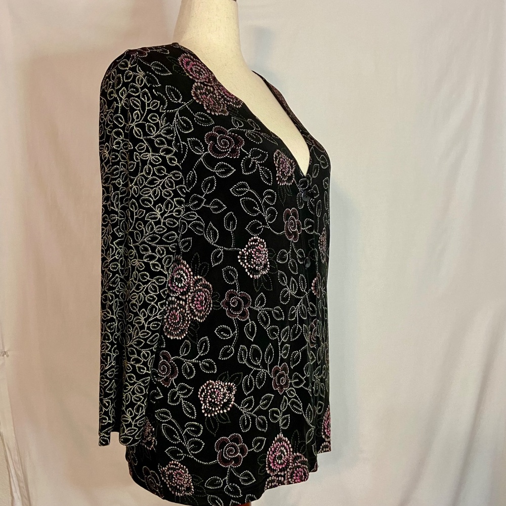Vikki Vi Black & Flowered Print 2 Piece Tank and Jacket Twin Set Plus Size 1X - Picture 7 of 15